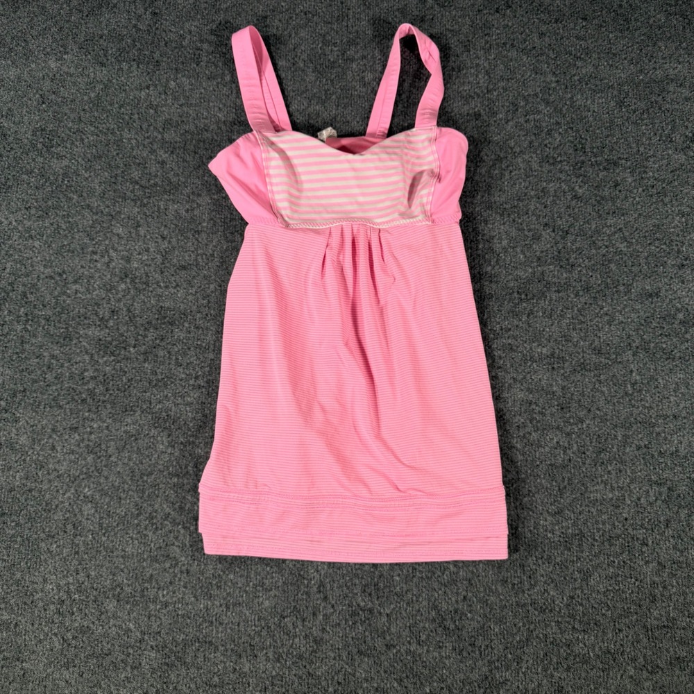 Lululemon Push Your Limits Tank Top Built In Bra Pink Striped Size 6 Yoga Gym